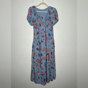 LOFT Blue Floral Maxi Dress Drop Waist Tiered Size Small Spring Boho Cottagecore